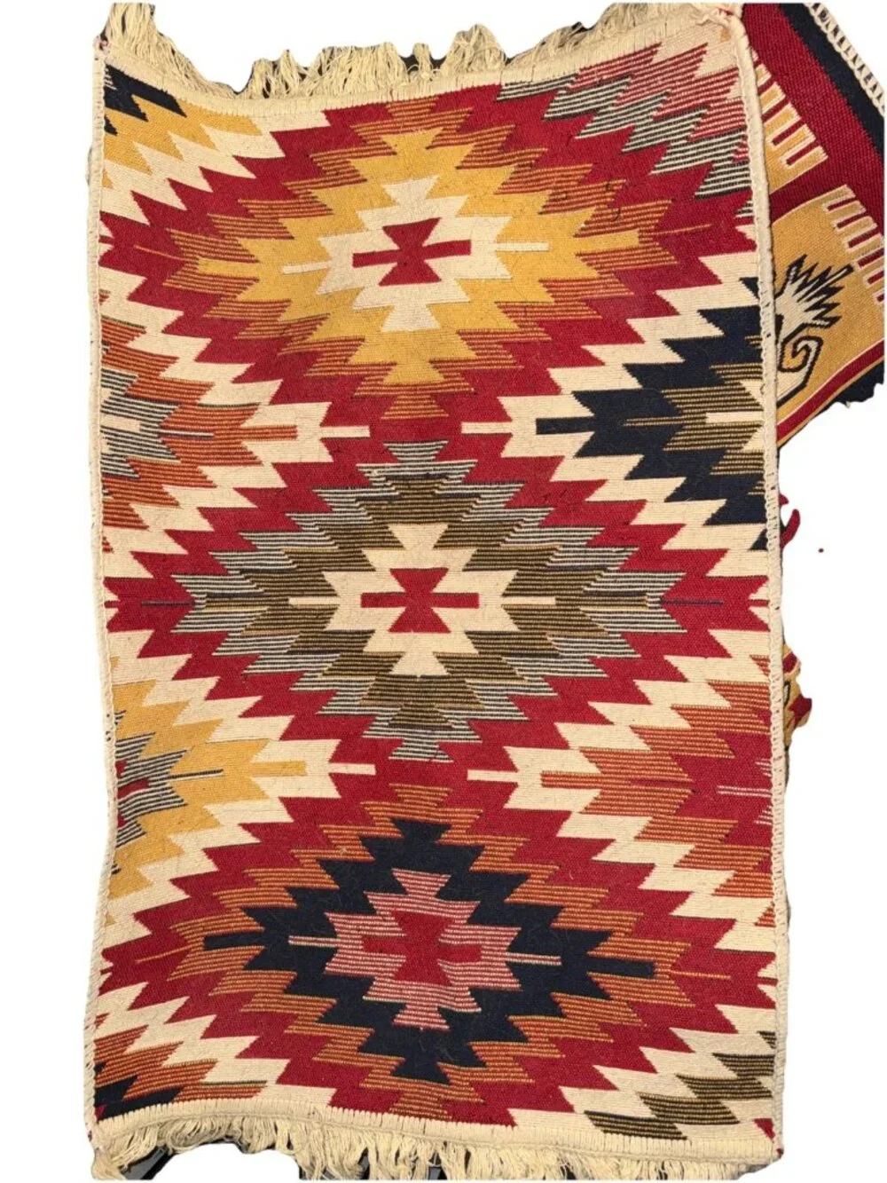 Aztec Indian Mat Rugs (2) Hand Woven Wool Reversible Multicolor 33.5”L x 21.5”W